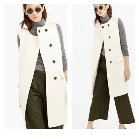 J Crew Collection Melton Double Wool Vest Italian 00 Ivory E2333 Sleeveless Coat
